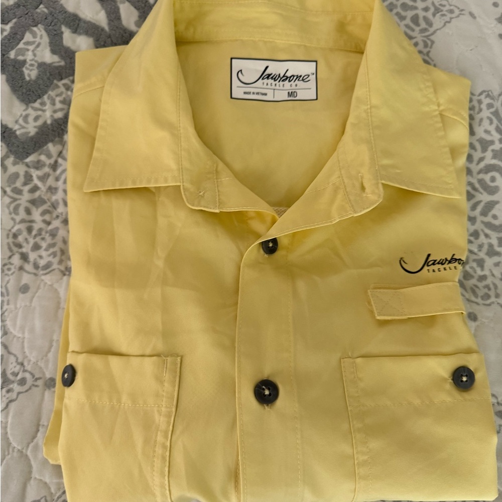 Men’s Jawbone Tackle Co Nylon Vented Fishing Shirt (Solid Yellow) Size Medium